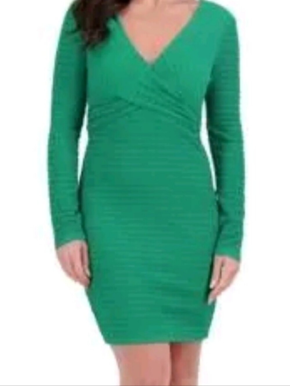 Siena Studio Emerald Green Long Sleeve Wrap-Front Ribbed Dress
